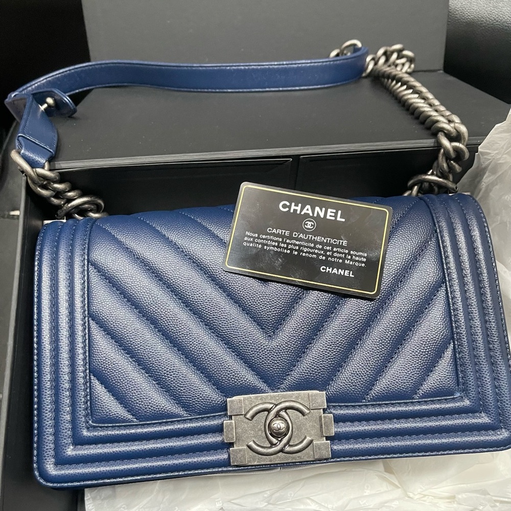 CHANEL Navy Chevron Crossbody Bag